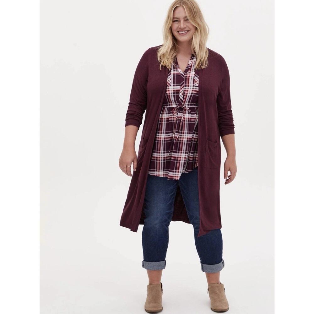 Torrid Super Soft Slub Duster Burgundy Women’s Size 2 (2X) Open Cardigan